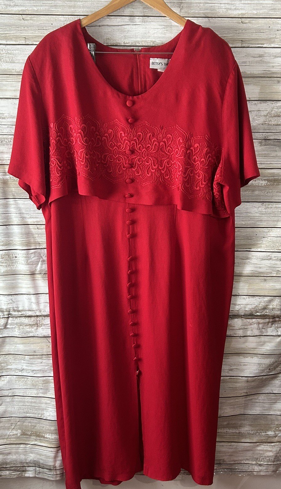 BETSY’S THINGS Vintage Womens 24 Plus Red Sheath Dress Long Modest j210
