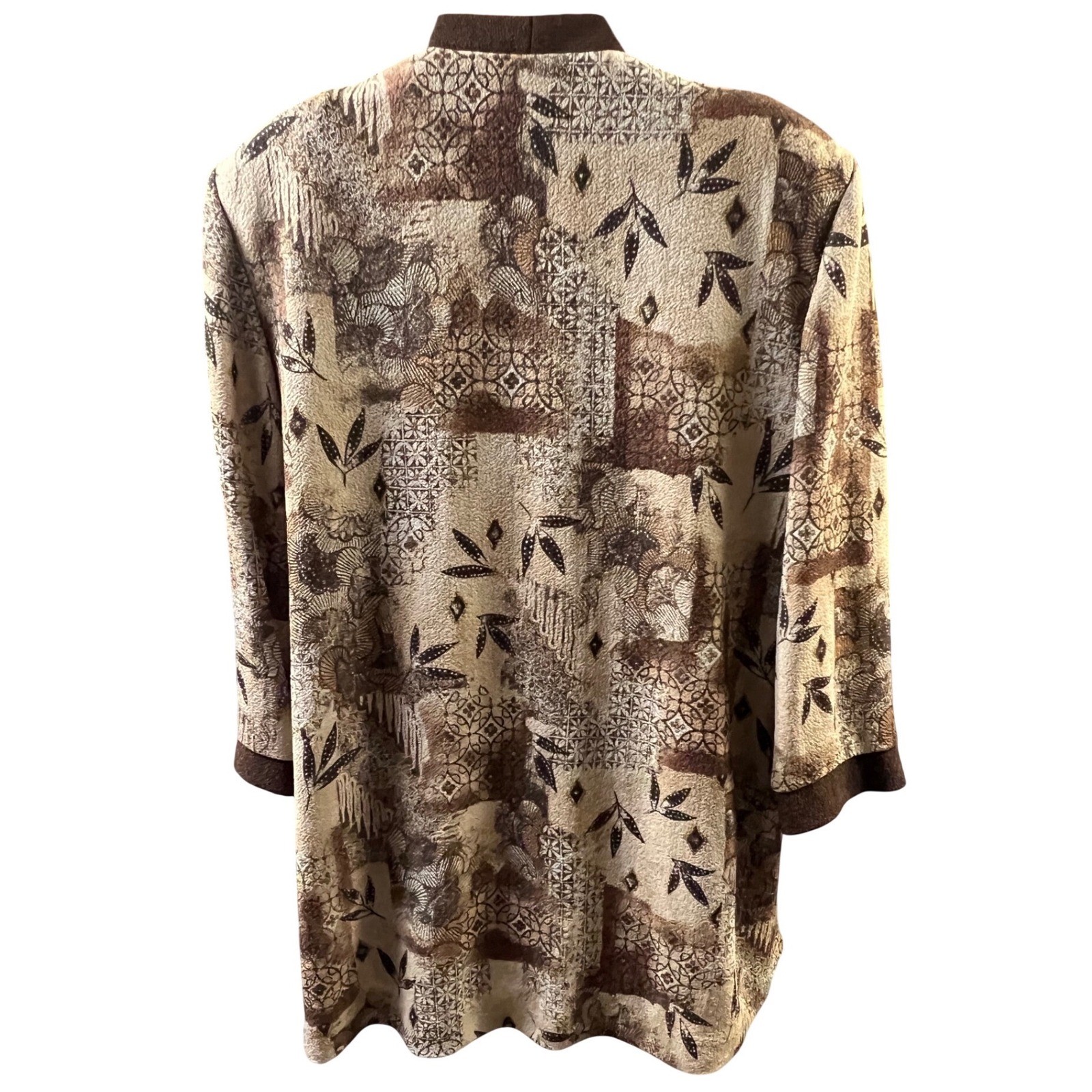 R&M Richards Jacket Tank Set 14 Mocha Brown Batik Floral Necklace Shoulder Pads