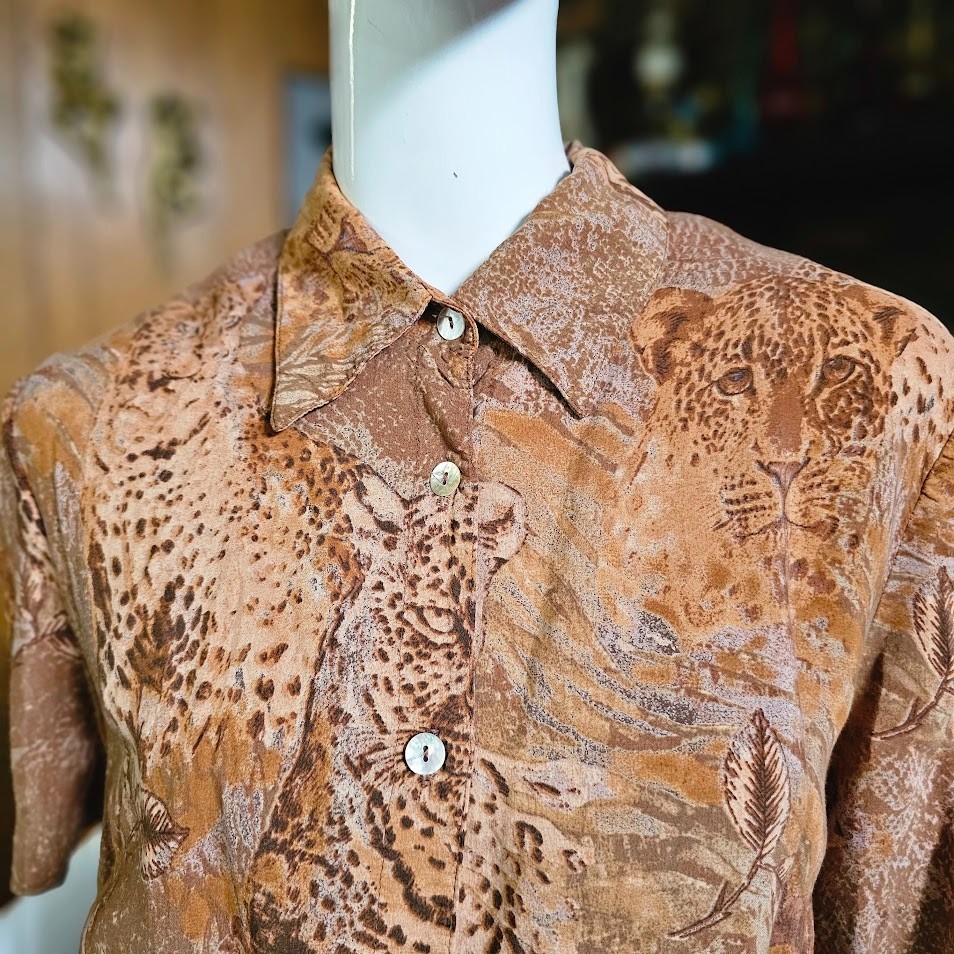 Vtg 90s SL Fashions Leopard Animal Print Safari Volup 2 Pc Dress + Shirt XL/XXL