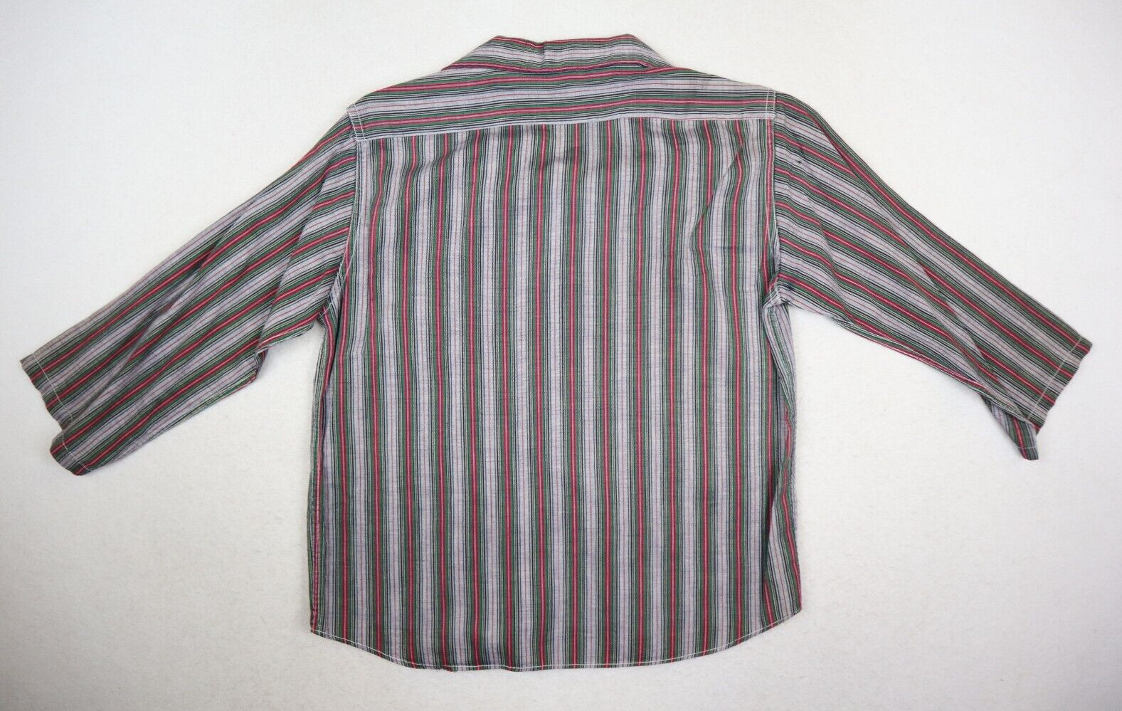 Vintage Women’s Top Size S Gray Green Red Striped 3/4 Sleeve Button-Up Shirt