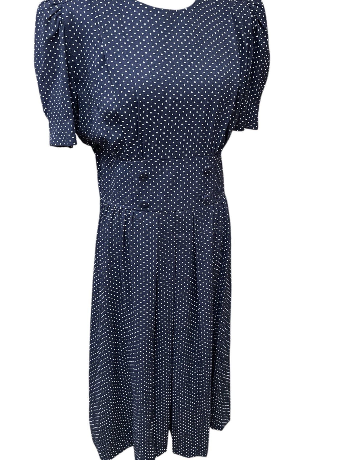 Vintage Miss Dorby Dress Navy White Polka Dot Cottage Core Country Size 10 80s