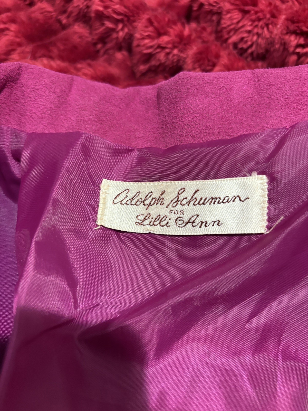 Adolph Shuman For Lilli Ann Blaze Cranberry Color Ultra Suede Material Size M-L