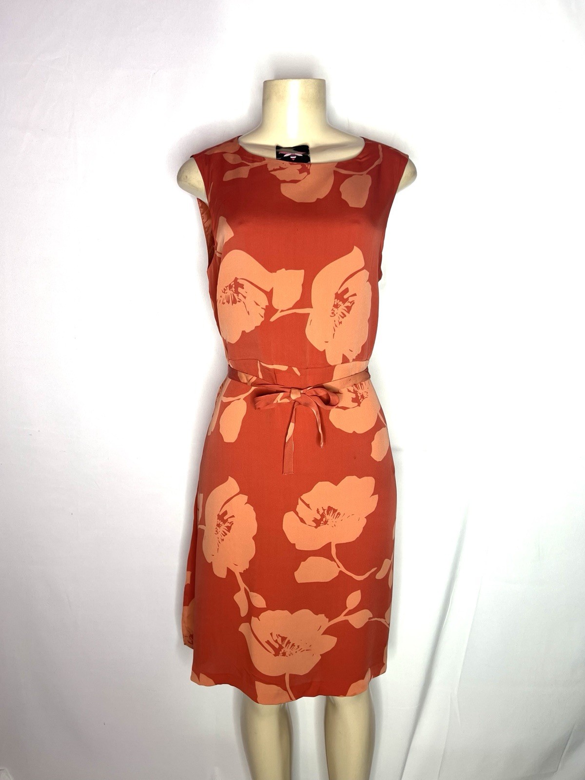 VINTAGE TOMMY BAHAMA ORANGE FLORAL STRETCH SILK SLEEVELESS DRESS SZ 10