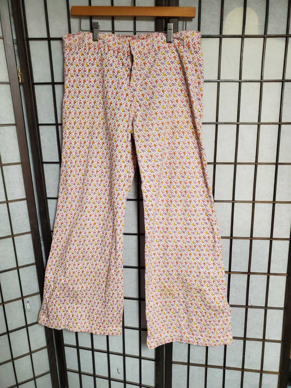 Vtg 60s 70s bell bottom pants elephant flare wide leg hippie 34X31″ Flower Power