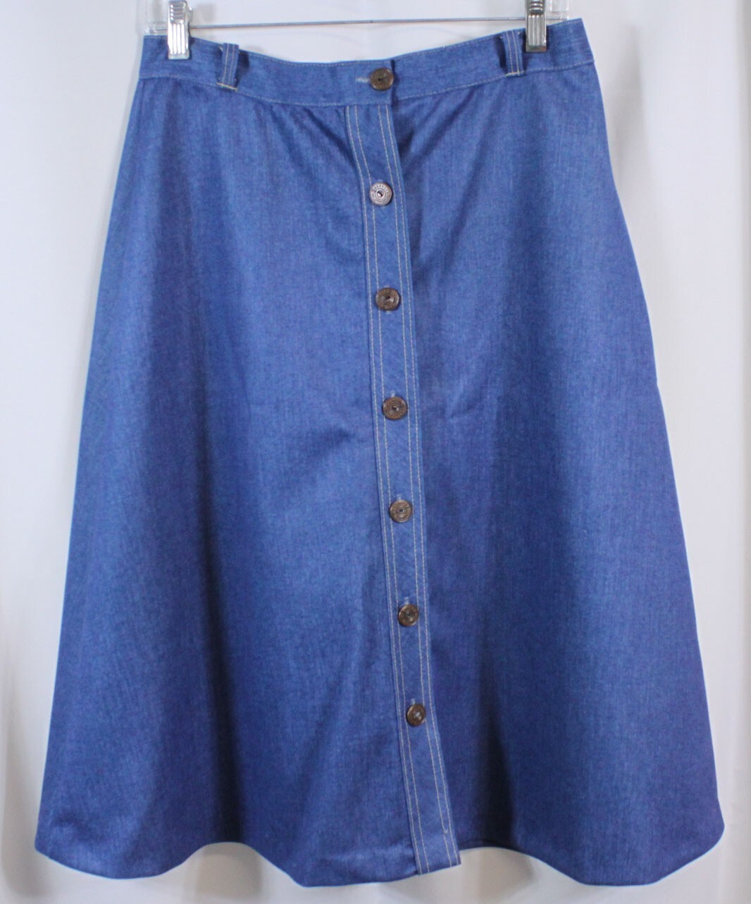 Vtg Denim Poly Skirt Western Cowgirl Peasant Longer Modest Swing 15/16 Retro