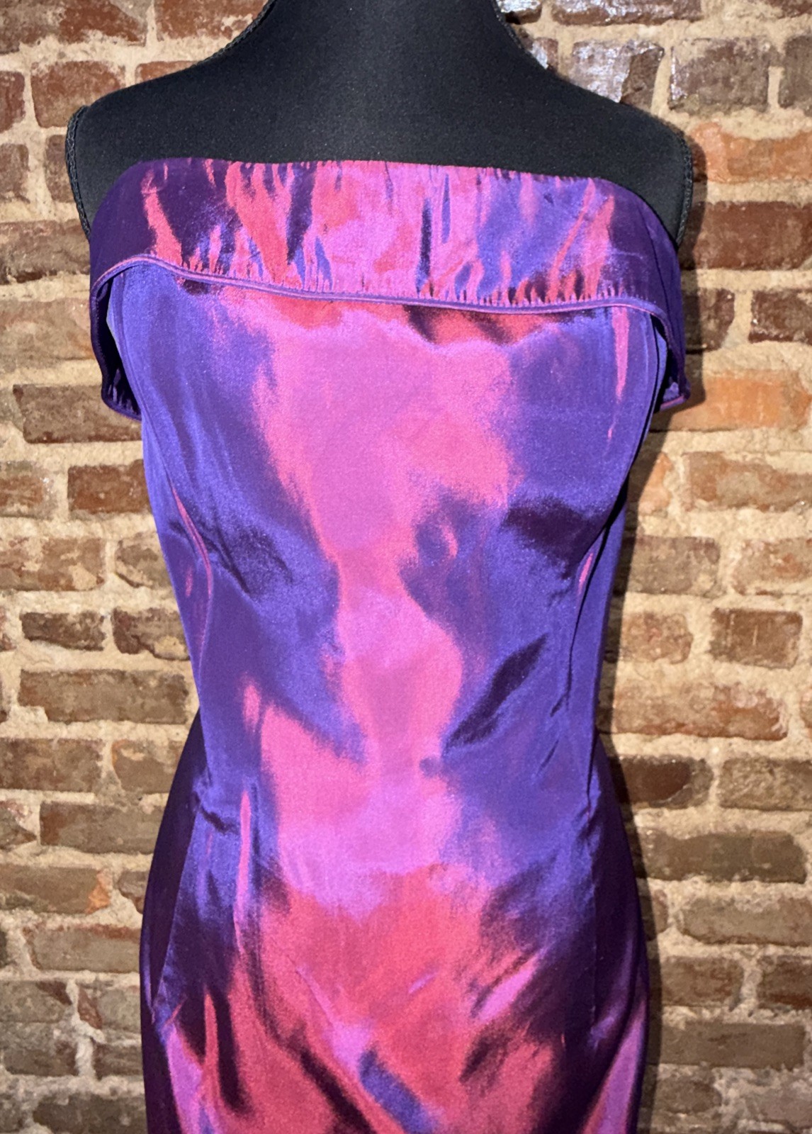 VTG Jessica McClintock Gunne Sax Iridescent Purple Satin Strapless Prom Dress 13