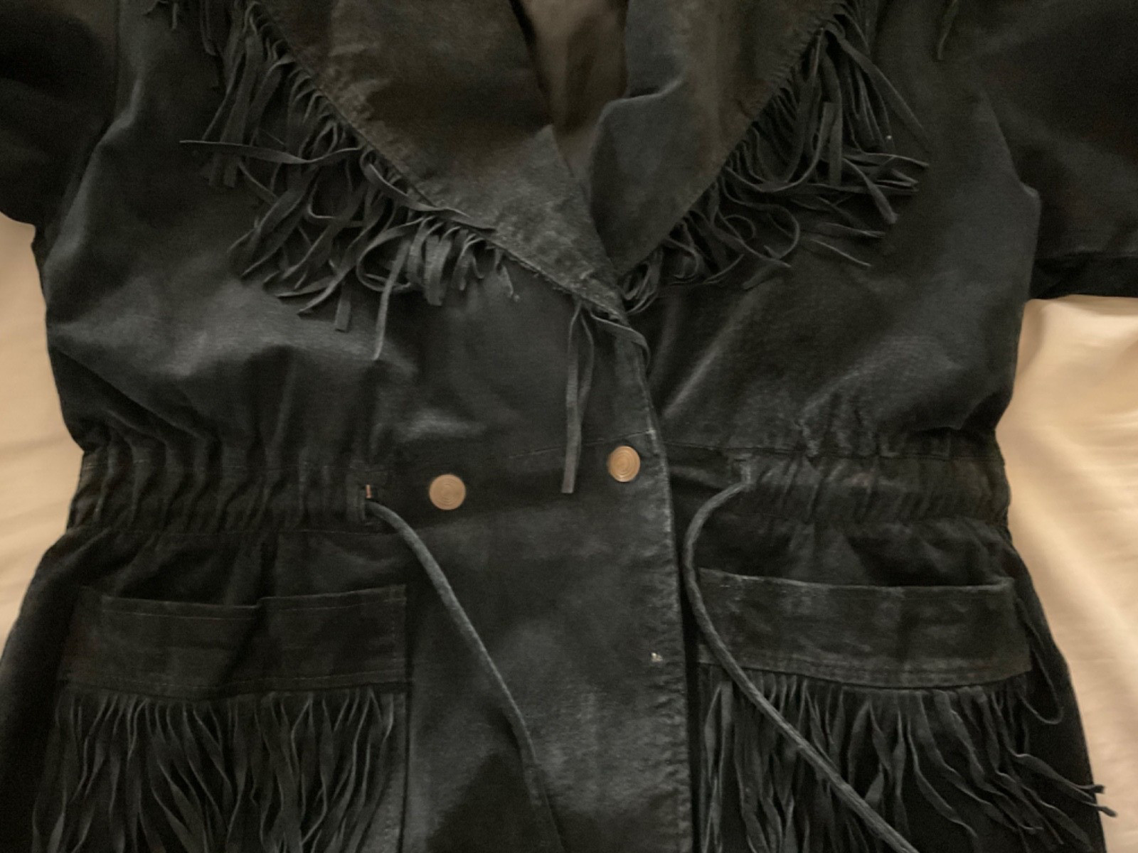 Vintage G4000 Black suede fringe leather jacket women’s size Large
