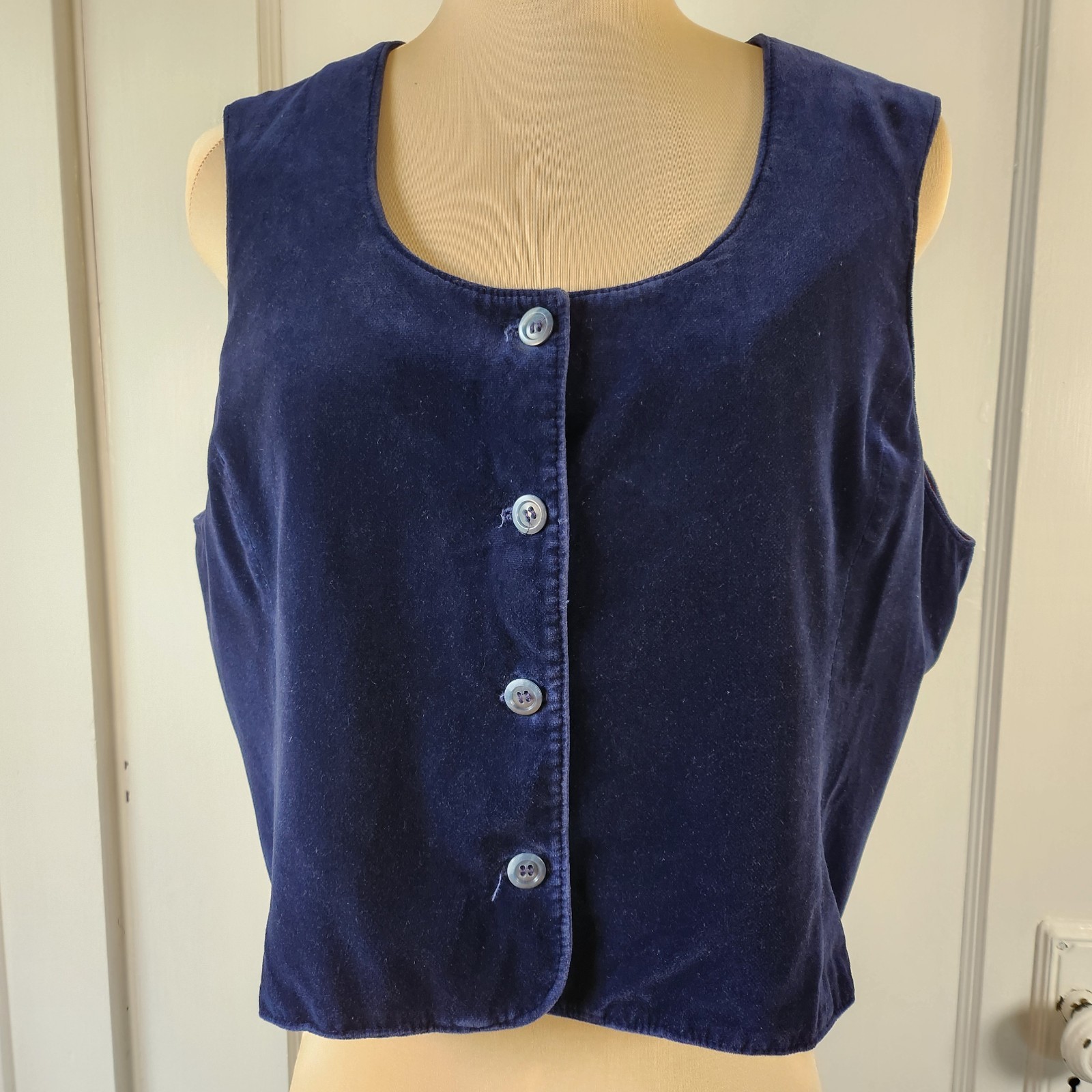 Vtg 80s Midnight Blue Velvet Buttoned Vest John Meyer Sz Medium