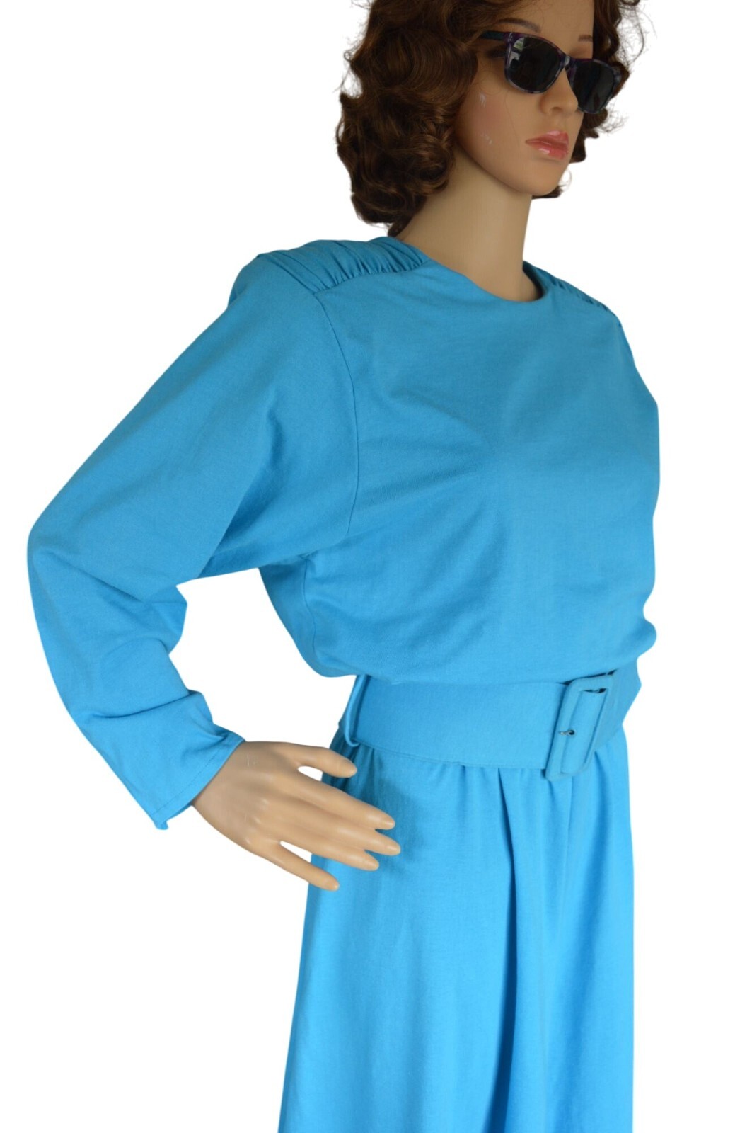 Vintage 80s Paquette Too! Bright Blue Belted Dress Womens Modern Size Medium