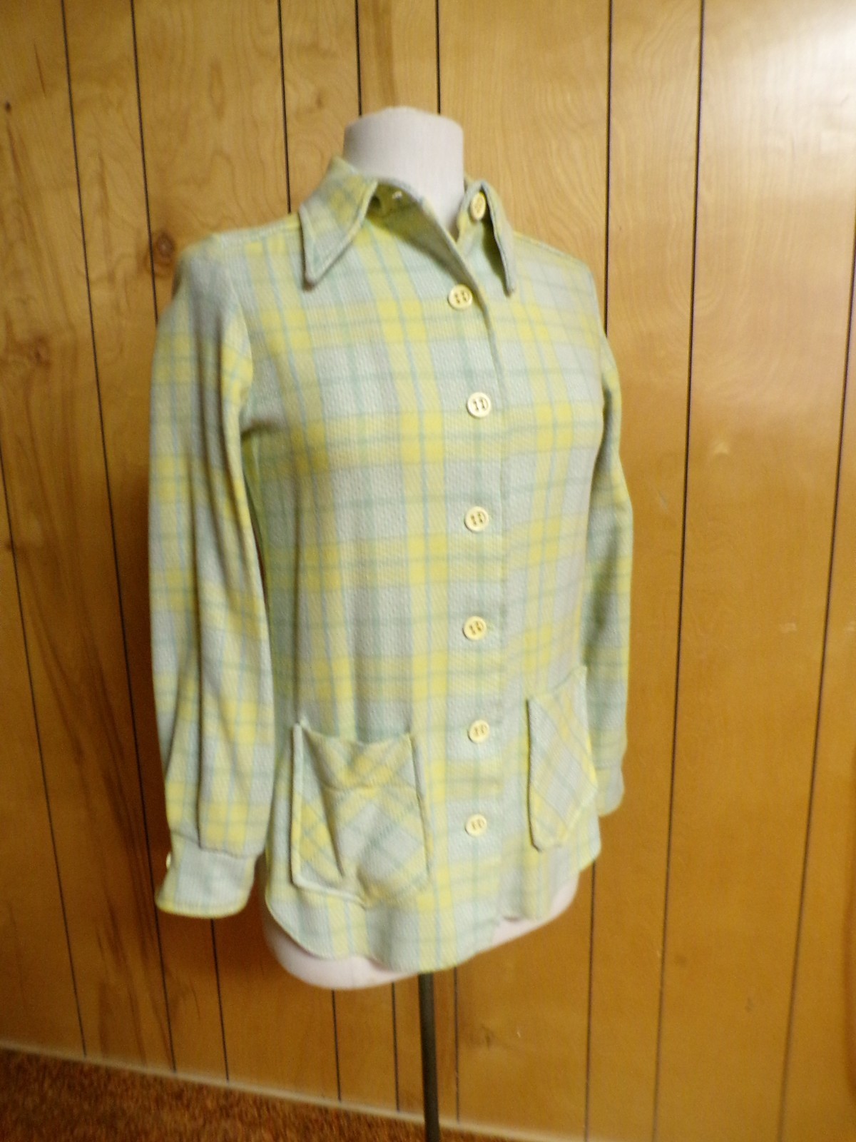 Vintage FOUR CORNERS Yellow Green Plaid Wool Jacket 34″ Waist