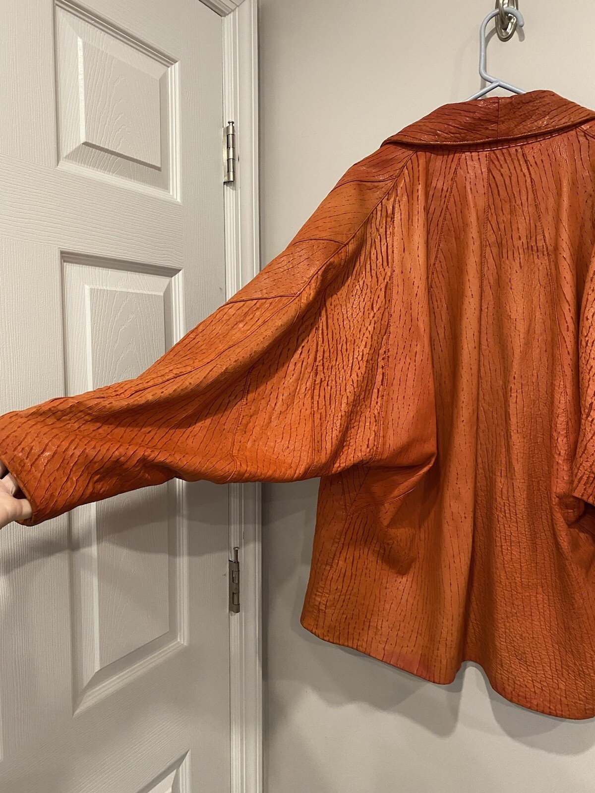 VTG Rare 80s Gossip London Oversized Orange-Red Leather Jacket W/ Dolman Sleeves