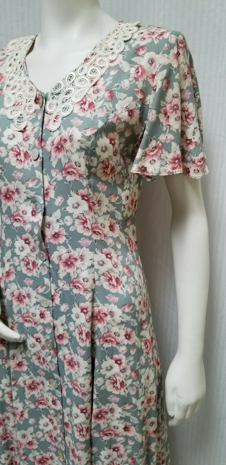 Vintage CDC Seafoam Green Floral Rayon Button Front Cottagecore DRESS – Size S