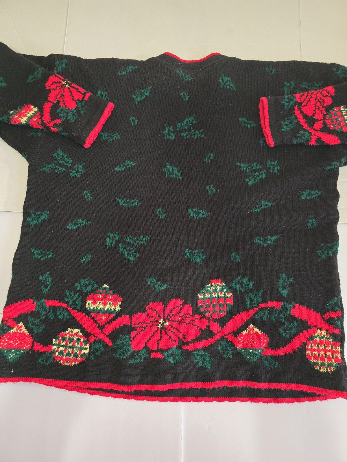 Vintage Nutcracker XL Holiday Sweater Bows Holly Ornament Grannycore