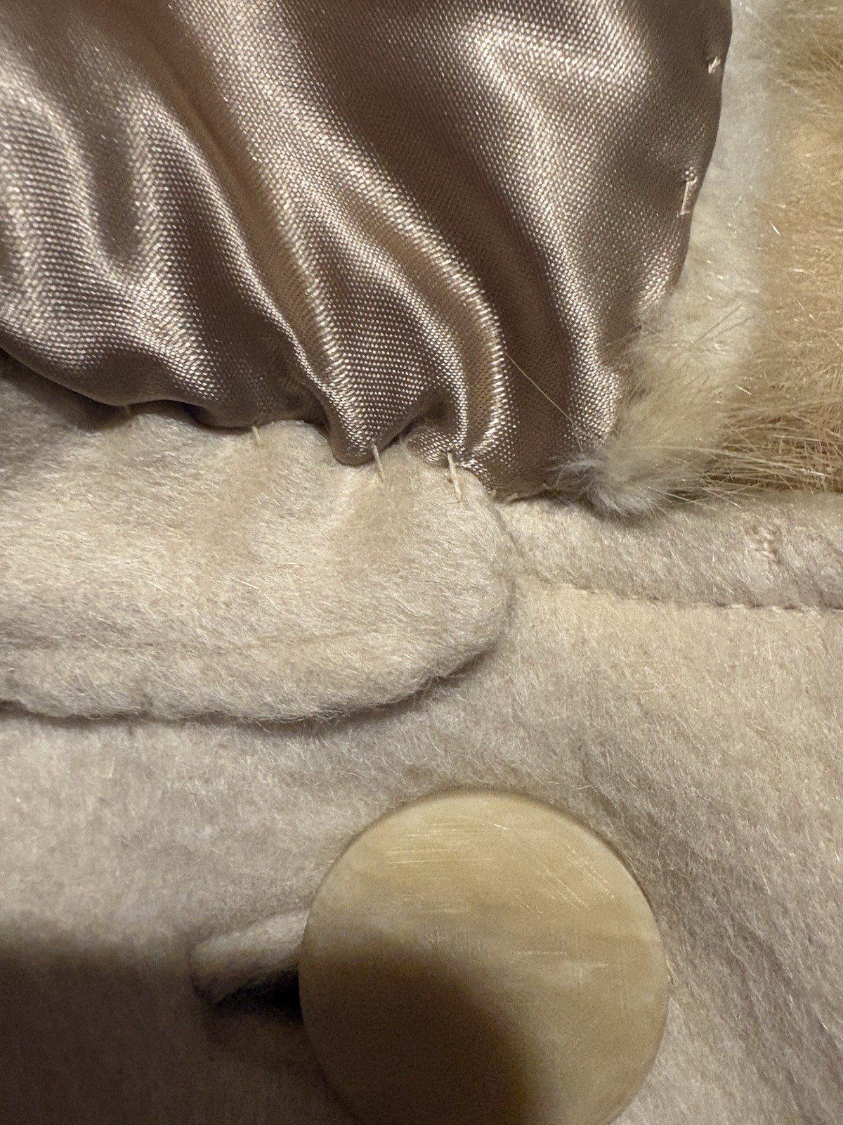 Vintage Forstmann Beige Wool Coat with Mink Fur Collar Small Some Damage!