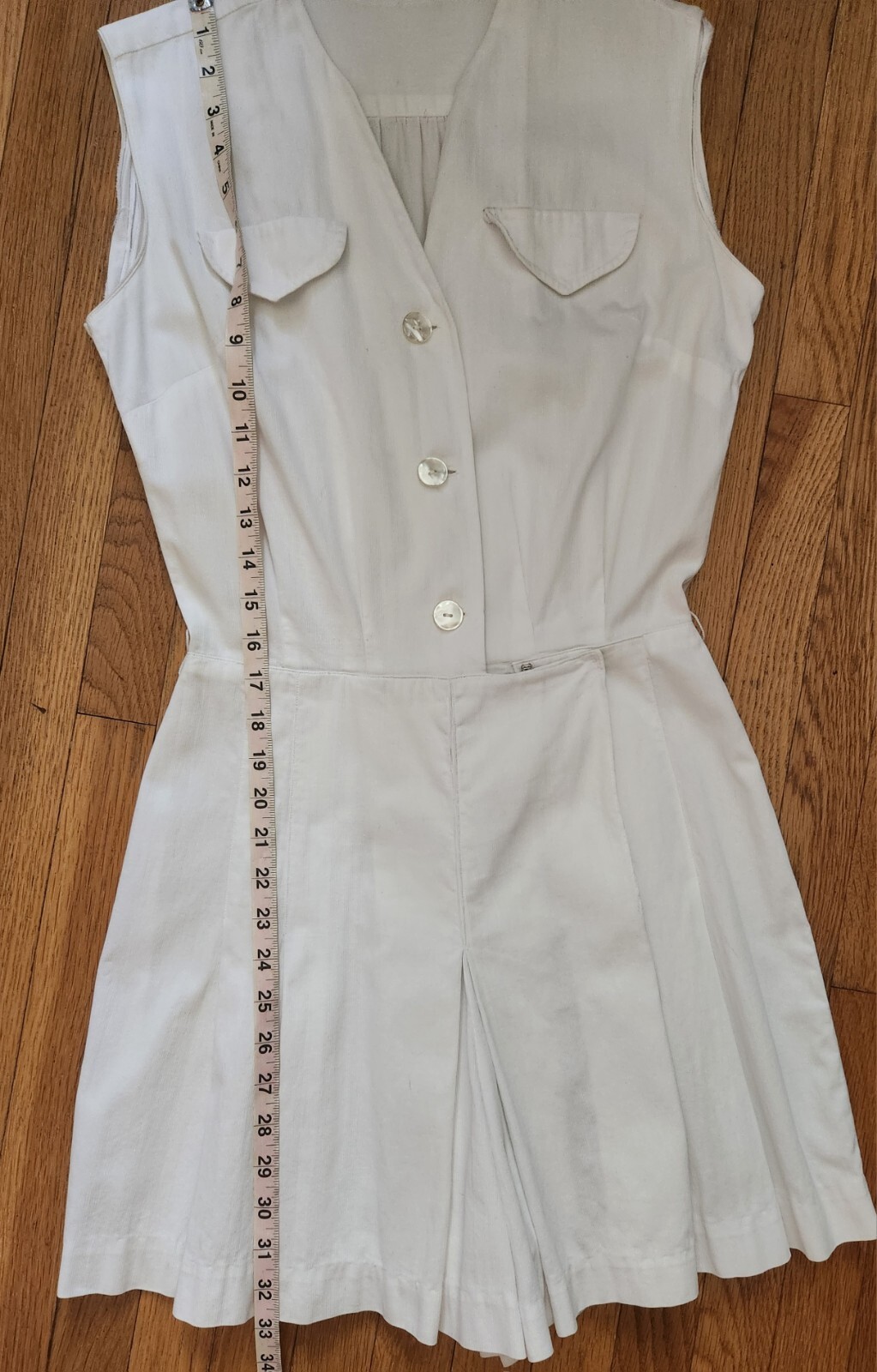 Vintage 1930s Playsuit White Cotton Jumpsuit Romper Beach 30s F.B. Horgan