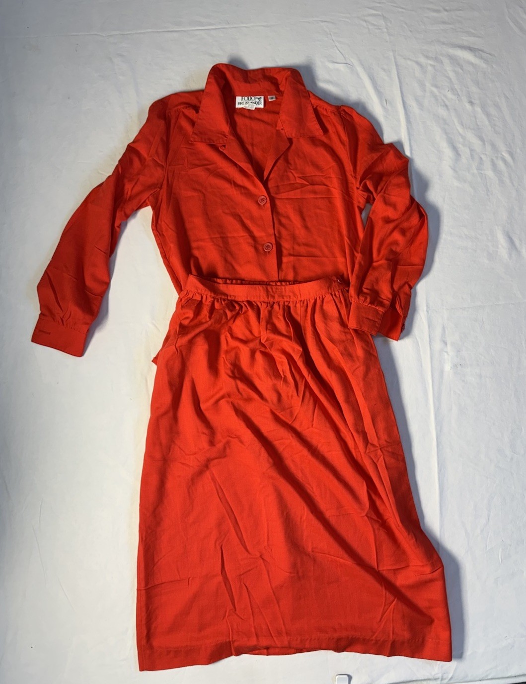 Folio By Fire Islander Vintage 60-70s Orange Collared Skirt & Blouse Set Sz 12