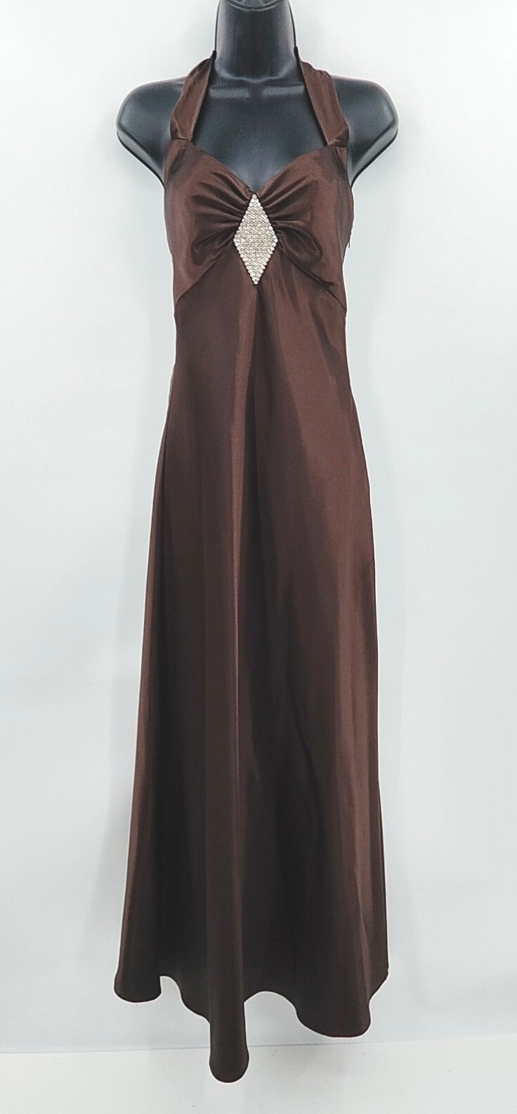 Vintage Jessica McClintock Chocolate Brown Satin Halter Gown Size 5/6