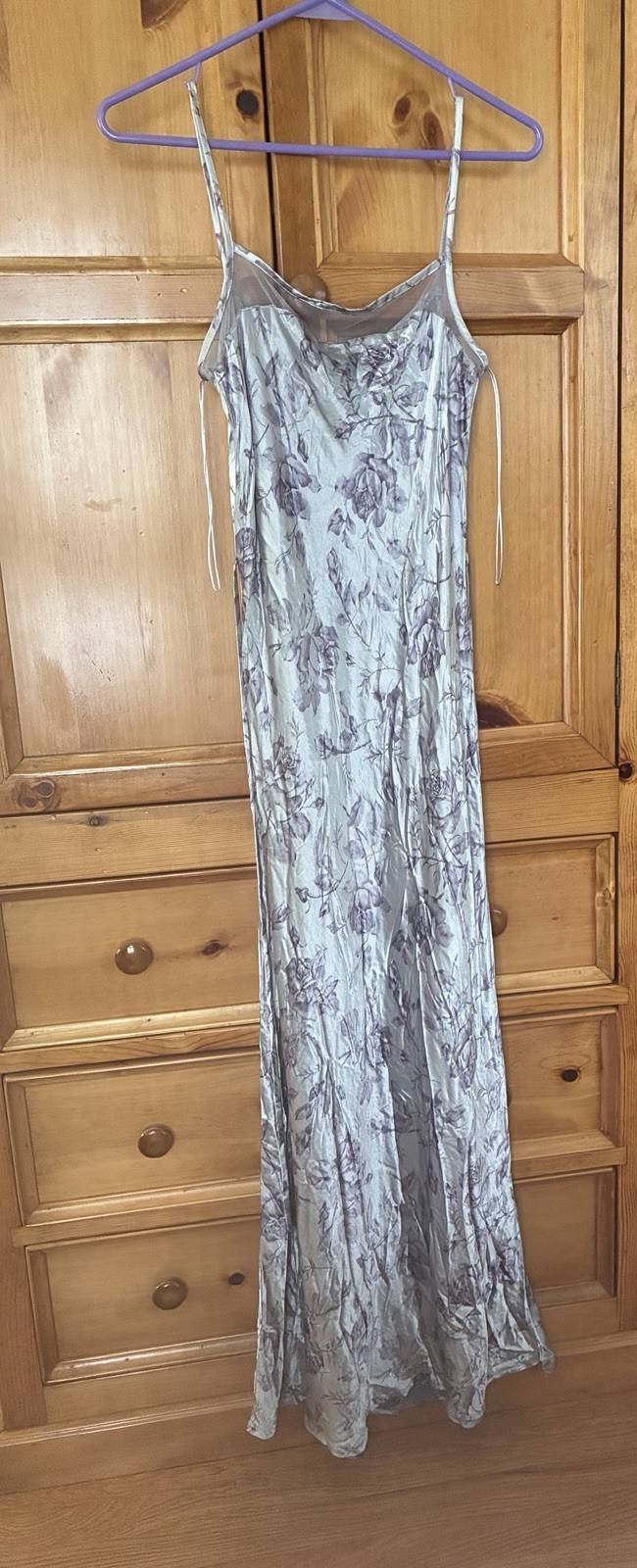 Flaw All That Jazz Bias Cut Slip Dress 90s Metallic Gray Mesh Floral Straps 9/10