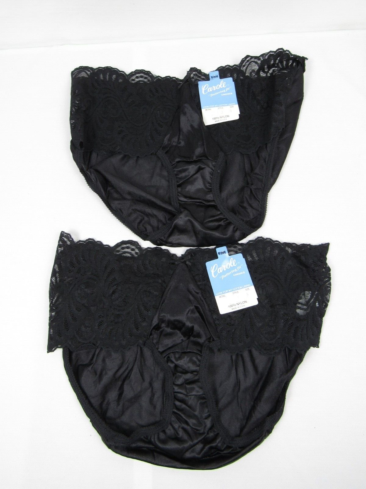 New Vintage Carole Flattering Fit Panties 2 Pack – Black Lace with Bows – Size 5