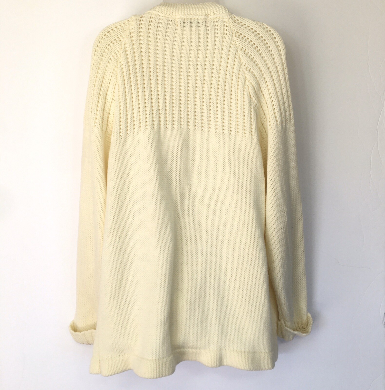 Queen Bee Womens Open Front Acrylic Off White Sweater Jacket Sz L/XL Vintage