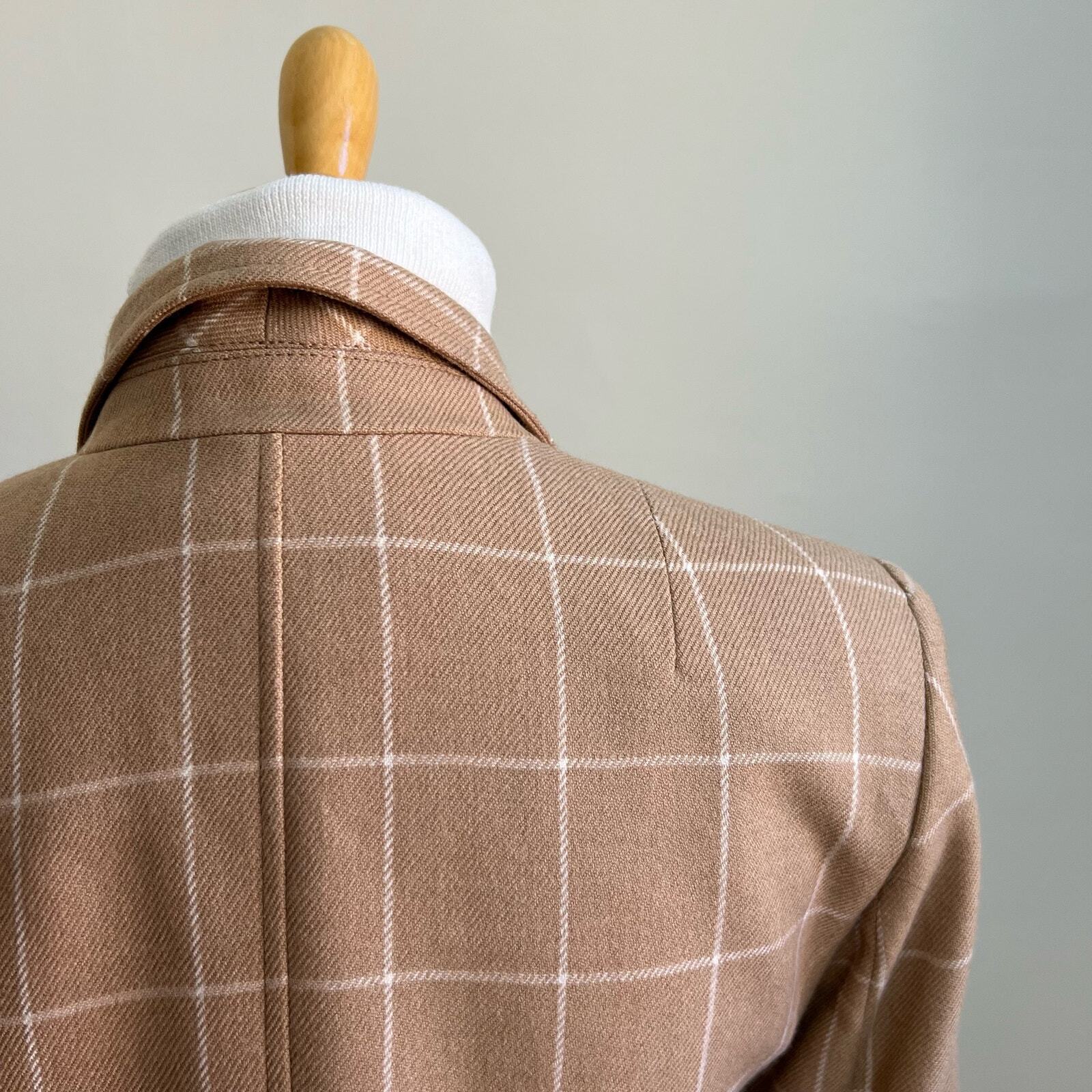 Vintage Talbots Wool Cashmere Tan Brown Plaid Windowpane Blazer Jacket Women 10P