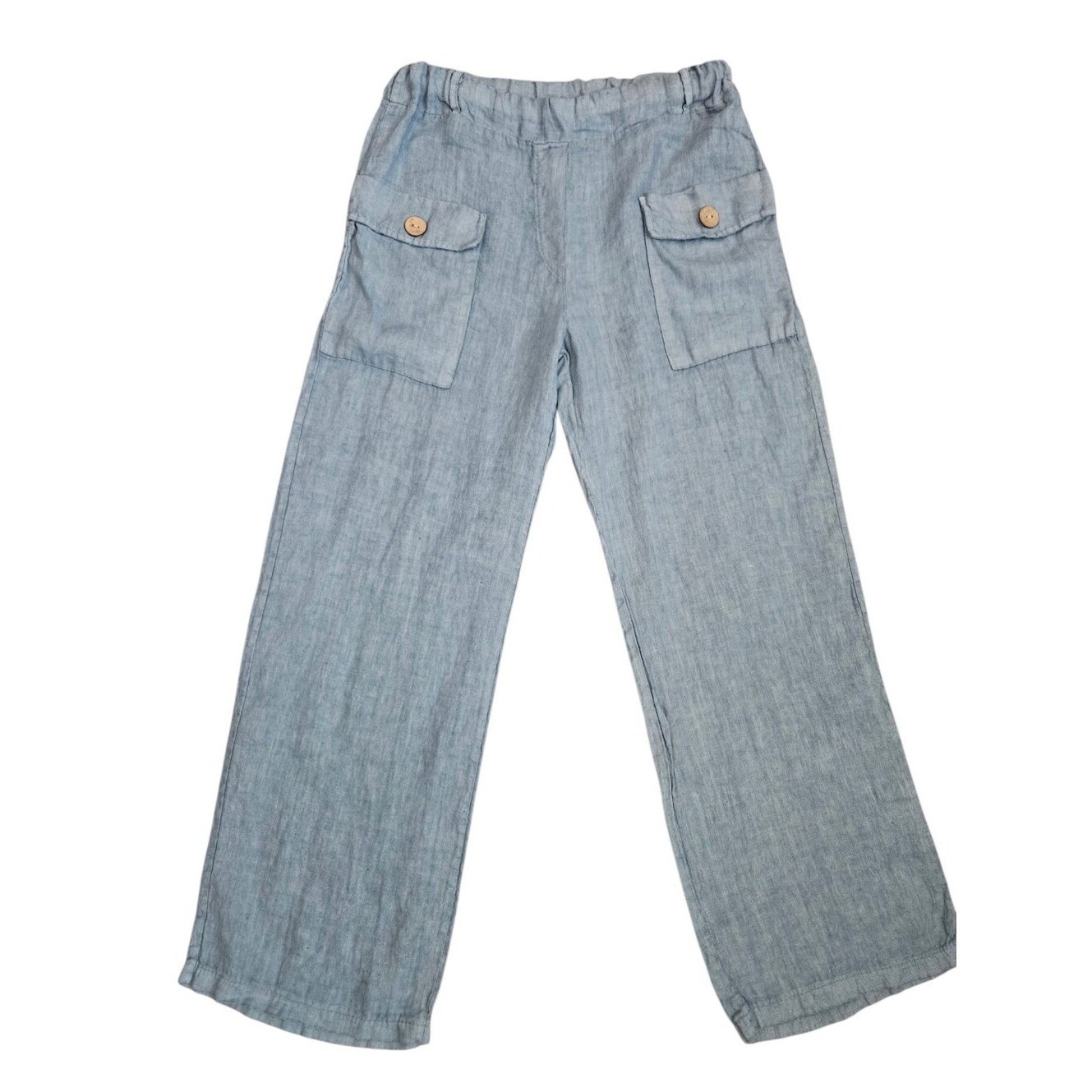 Vera May Italian Linen Pants Blue Pull On Sz 8 Euro Summer Lightweight Coastal