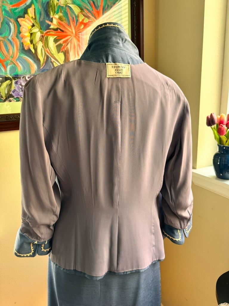 Blue Raw Silk Suit by Country Club Coat c1950 – Tailored Jacket & Skirt – S