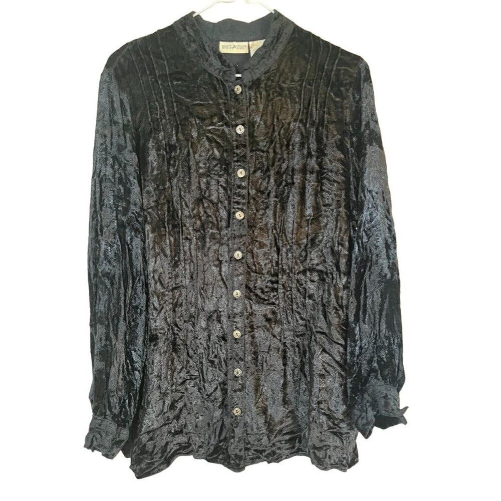 Retro Velour Top L Black Western Chic Boho Neutral Minimalist 80s Classic Artsy