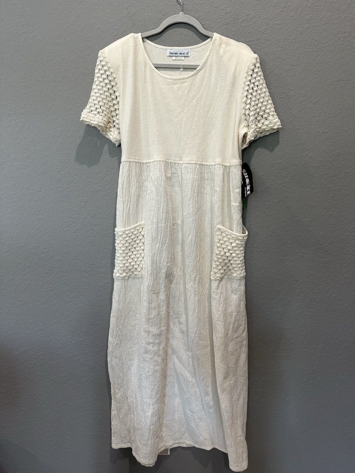VTG Sharade Of California Cotton Cream Maxi Dress With Crochet Detail NWT Sz 10