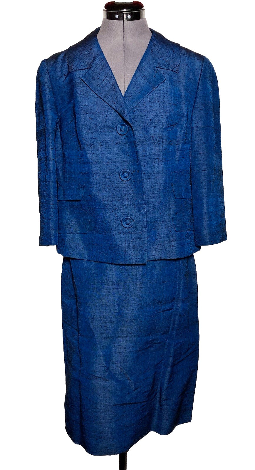 Vtg 60s Jackie O Blue Skirt Suit, Mad Men Mod Secretary Career Set, B40 W30