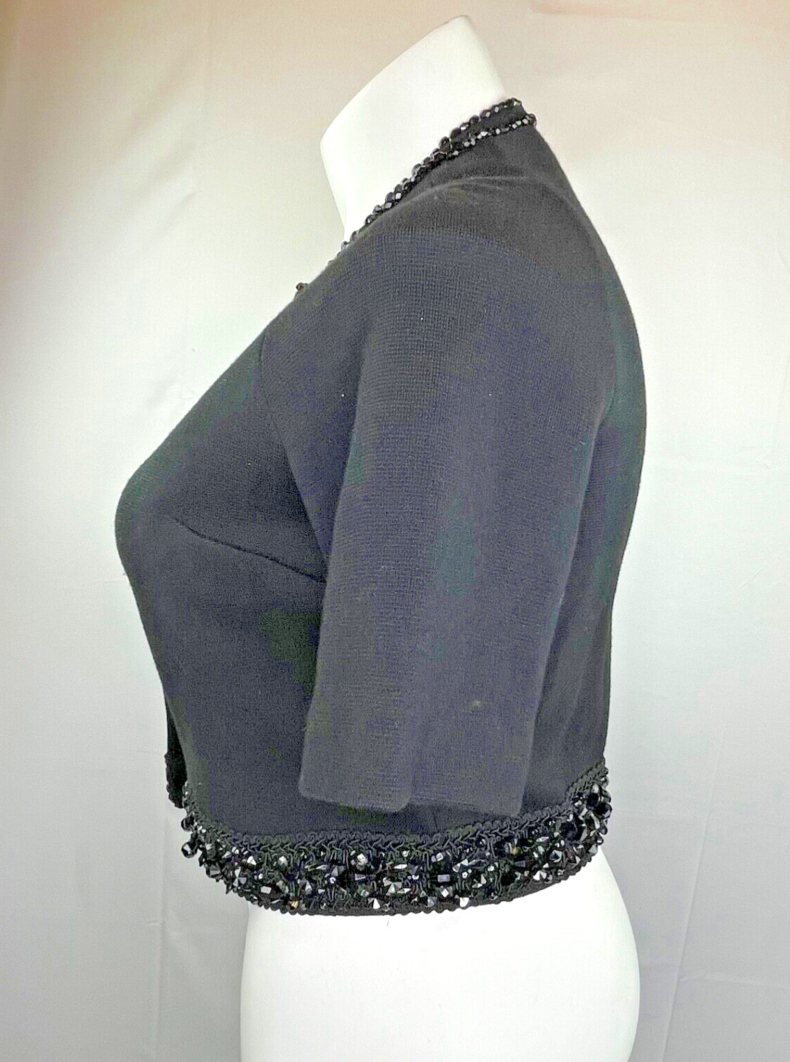 60’s Kimberly 100% Wool Cropped Beaded Button Front Sweater Cardigan Jacket 12