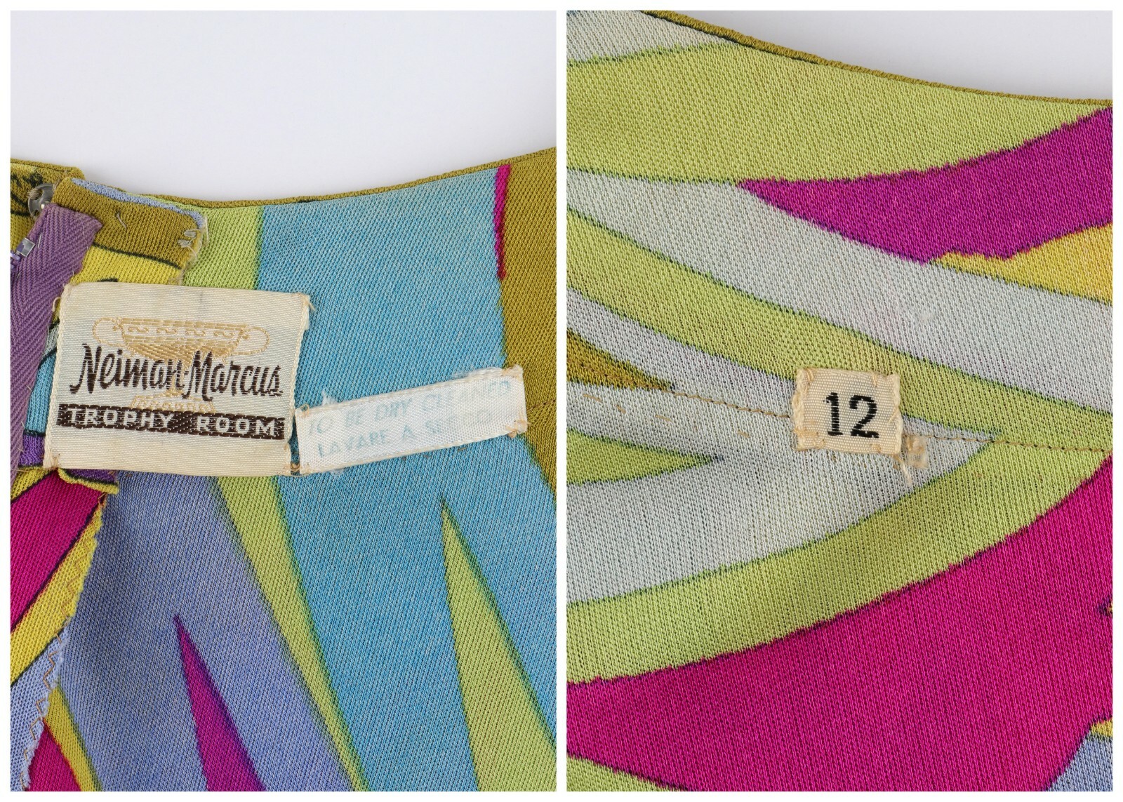 EMILIO PUCCI c.1960’s Abstract Stripe Op Art Signature Print V-Neck Sheath Dress