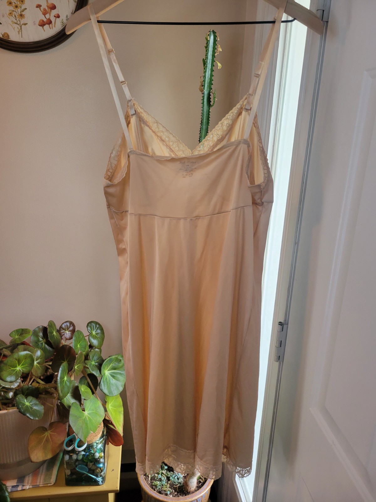 Vintage Vanity Fair Full Nude Cream Silk Slip Dress, Size Womens 40 Large