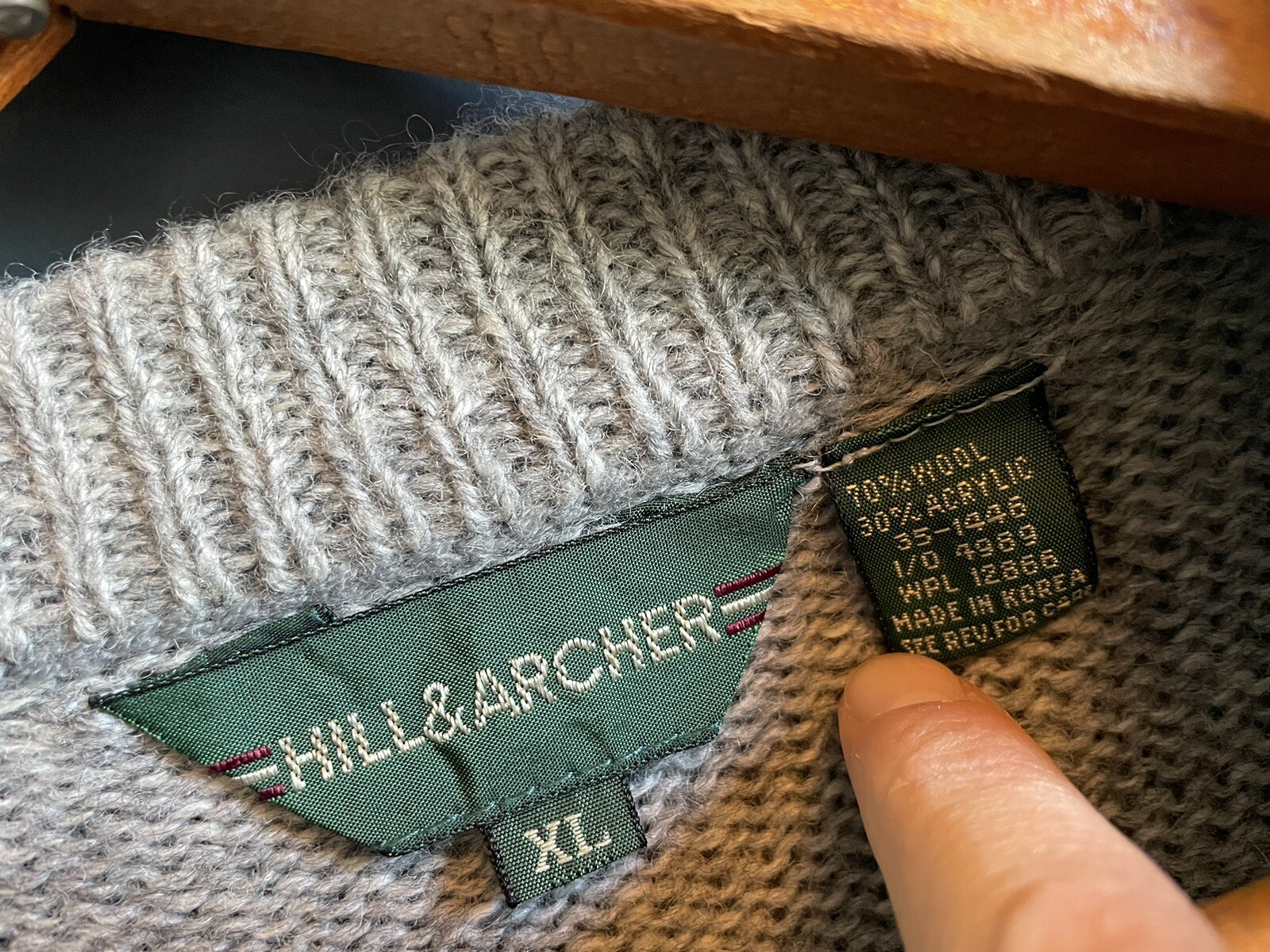 Vintage 1990’s Hill & Archer Wool Button Cardigan Sweater Vest Grey Blue Sz XL L