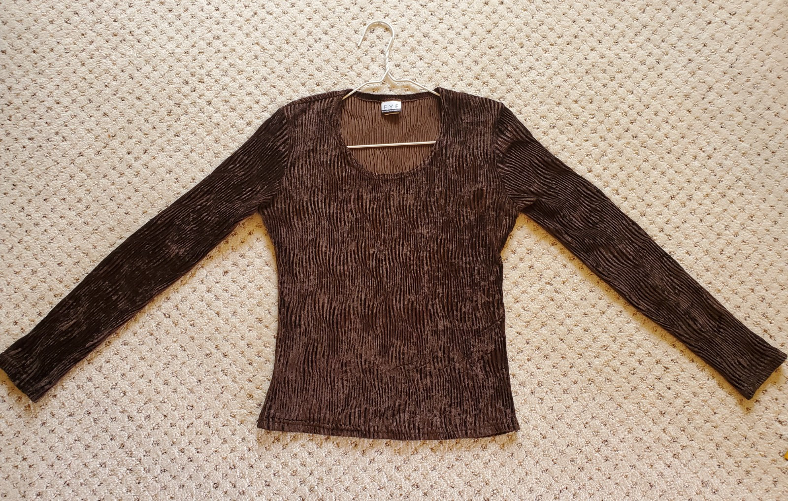 Vintage 90’s E.Y.E Essential Yarn Elements Brown Velvet Like Small Top Blouse