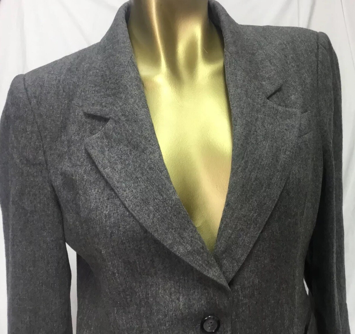 Vintage Saville Blazer Size 10 Jacket Pockets Grey Shoulder Pads Wool blend