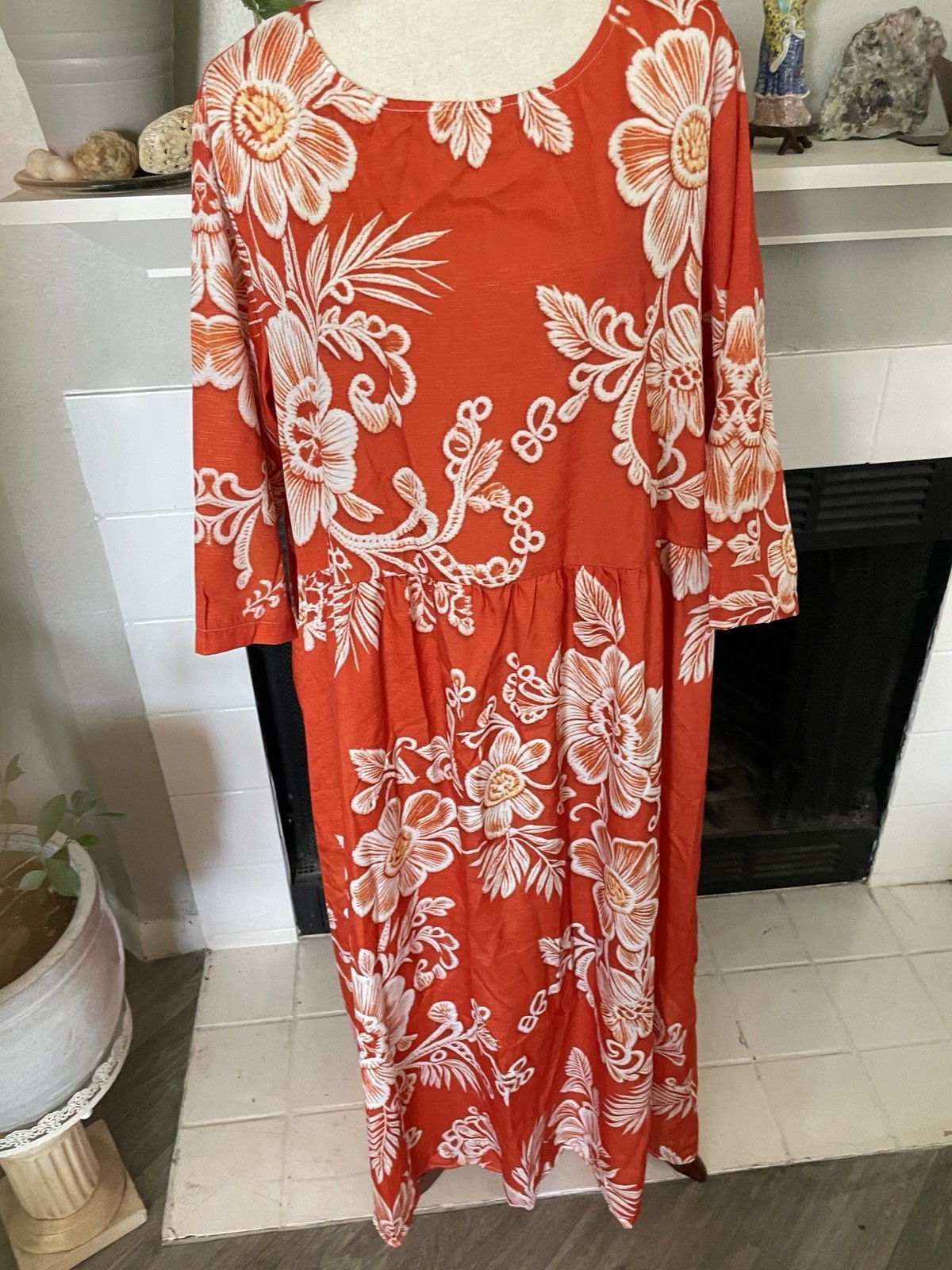 Vint Handmade 4x Orange Floral Hawaiian Luau Hostess Maxi DressTropical Mahalo