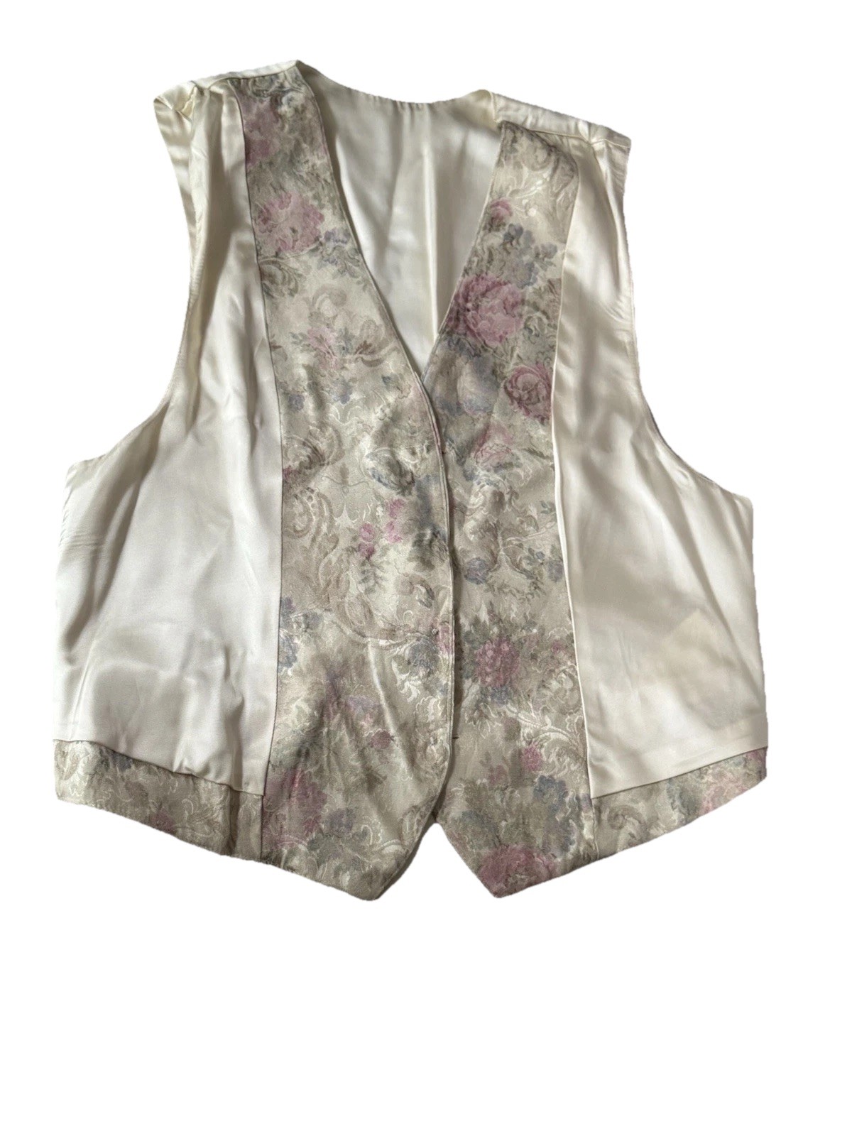 Floral And botanical patterned vest Pink And Cream Embroidered Flowers Vintage