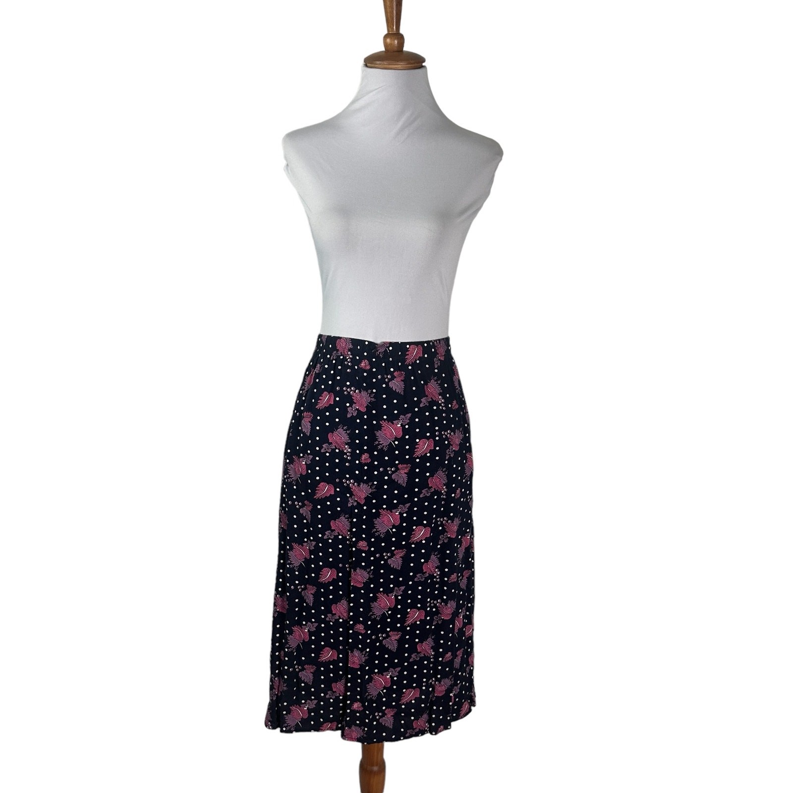 1980s Floral Rayon Print Midi Skirt by Chad Stevens Vintage Boho Size 22