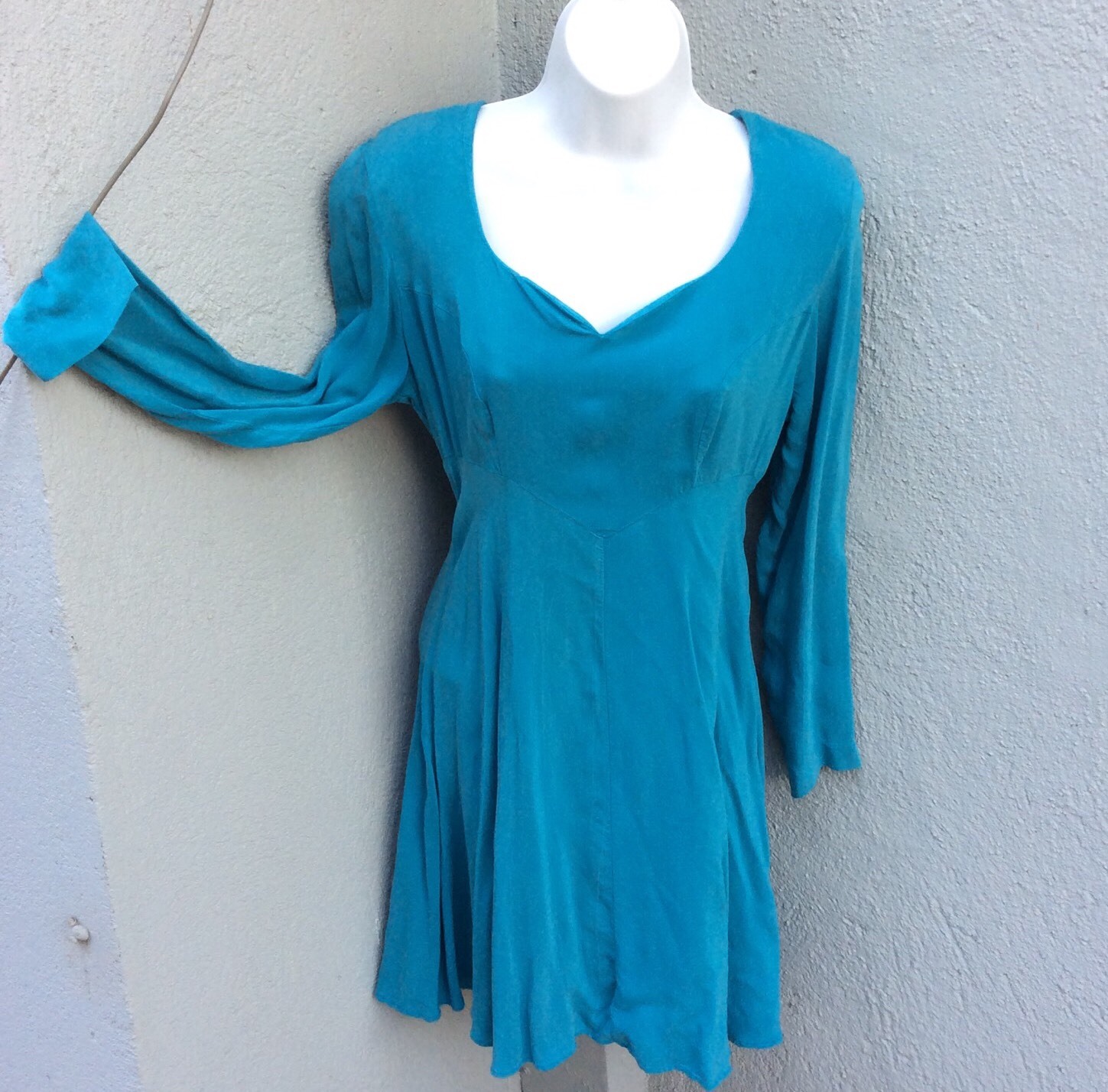 WESTERN DAVID BENJAMIN Blue Long-sleeve Cowgirl Rayon Dress Vintage Size S 4