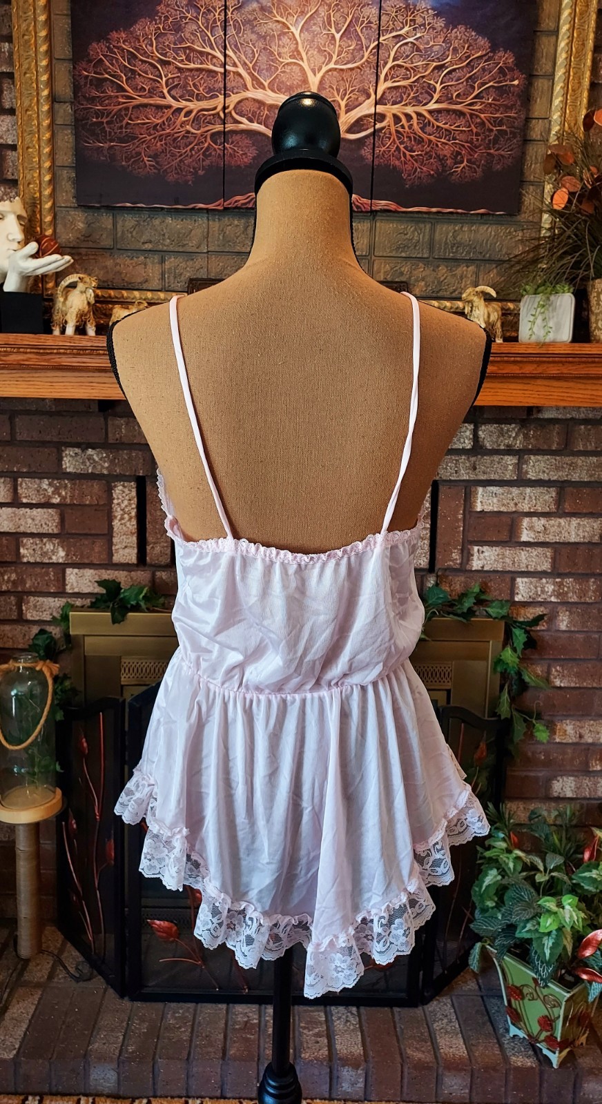 Vintage Featherbed Intimate Pink Lace Peignoir Lingerie Set Size Large
