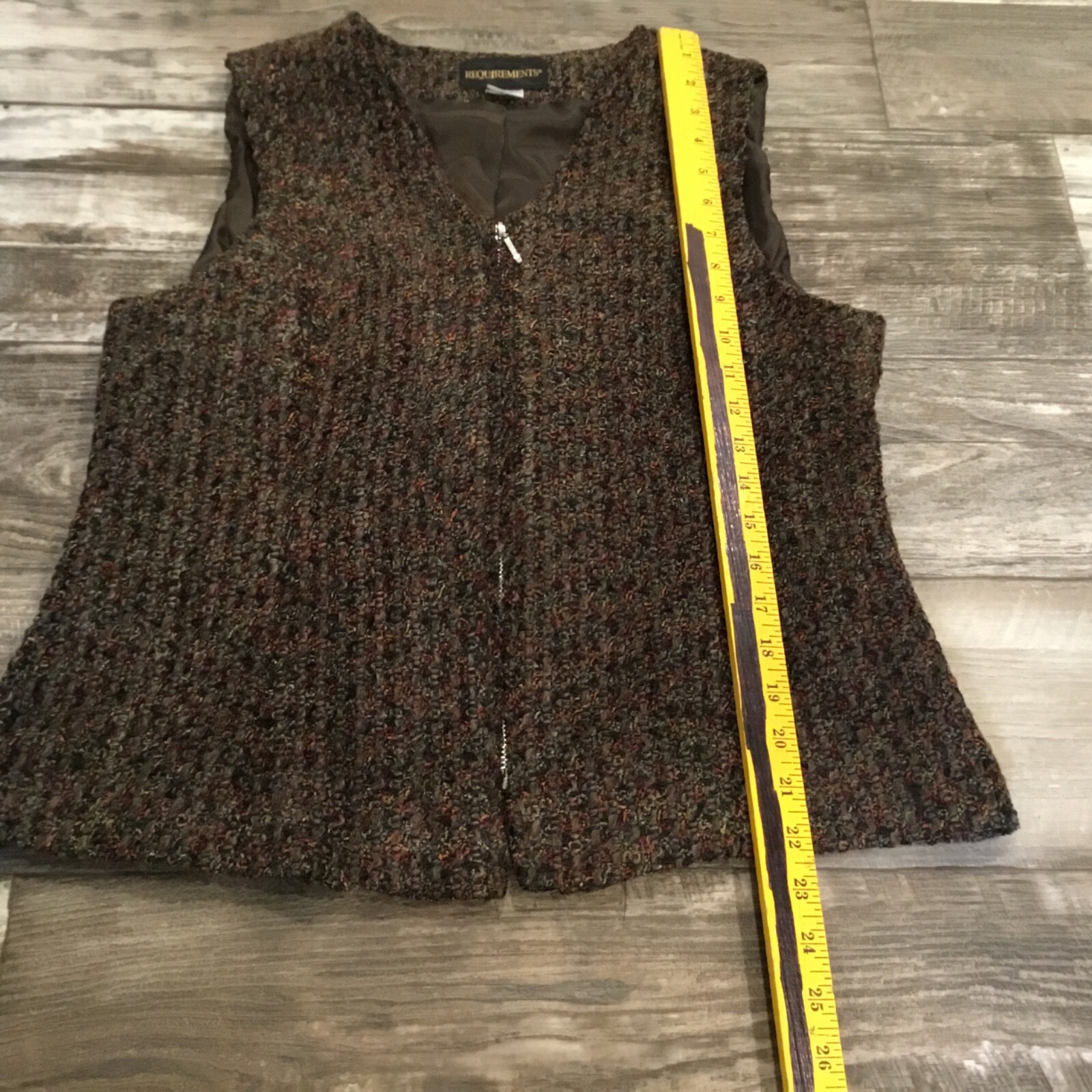 Vtg Tweed Vest Size M Chocolate Brown Vibes Y2K Full Zip Lined Dark Academia