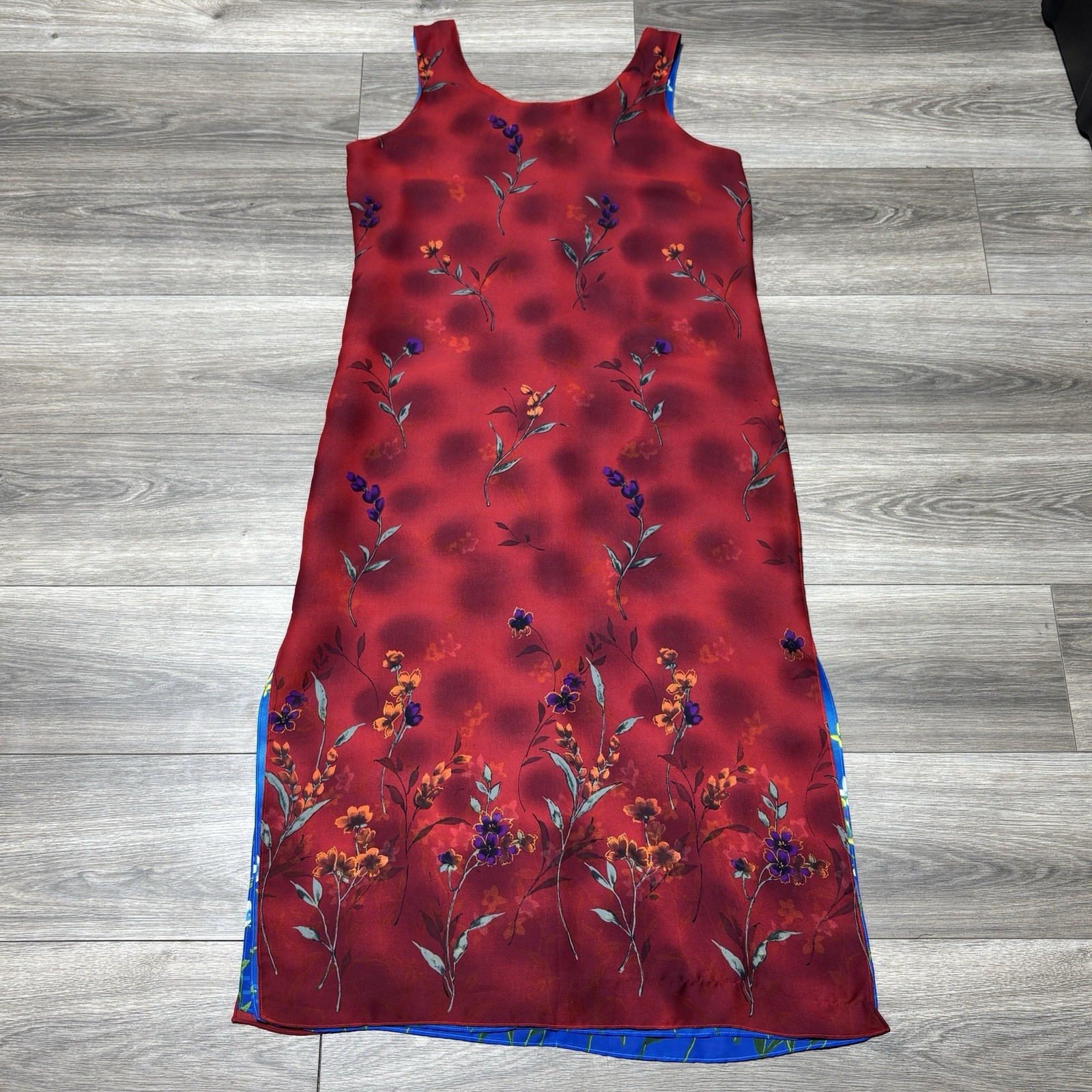 Vintage Impressions of California Reversible Floral Dress Red Blue Women’s M