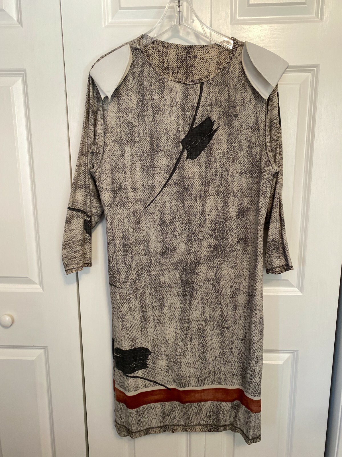 St. Barts vtg 1980s graphic gray black red long-sleeved dress Jr Sz 7-8 washable