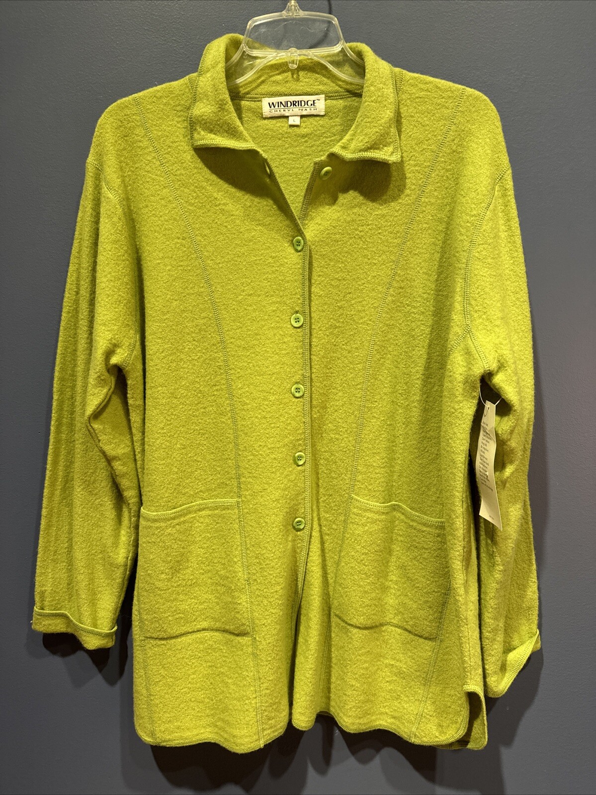 L Wool Jacket, Lime, Vintage 1980’s, Windridge Cheryl Nash, 100% Merino Wool