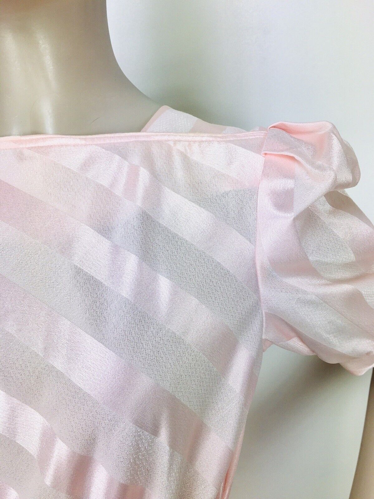 Vintage 80s Does 50s Jenny Petites Pink Candy Striped Puff Sleeve Dress XS/S/M