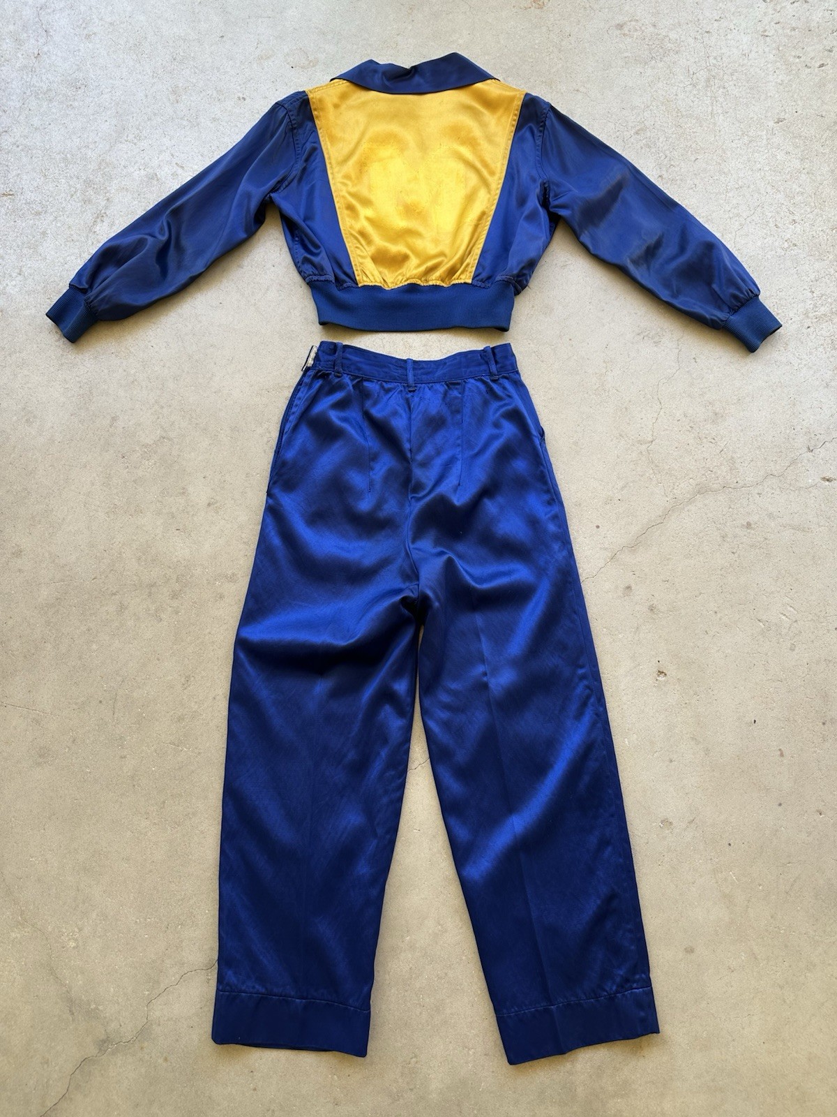 1930s Lowe & Campbell Blue Gold Satin Sportswear Set Western Ranchwear Rodeo