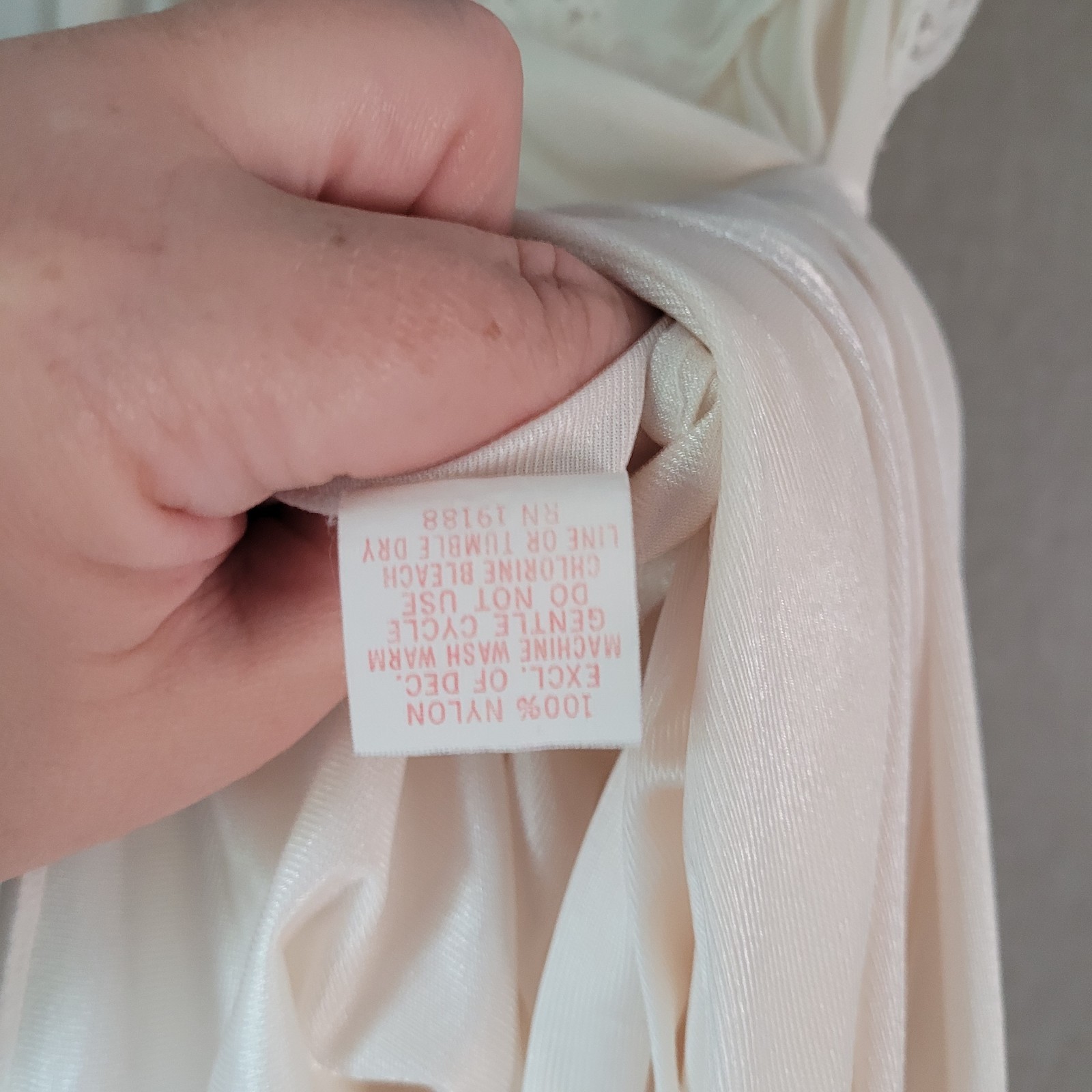 Vintage Heiress Cream Liquid Satin Nightgown Lace Flutter Sleeve Flawed As-Is M