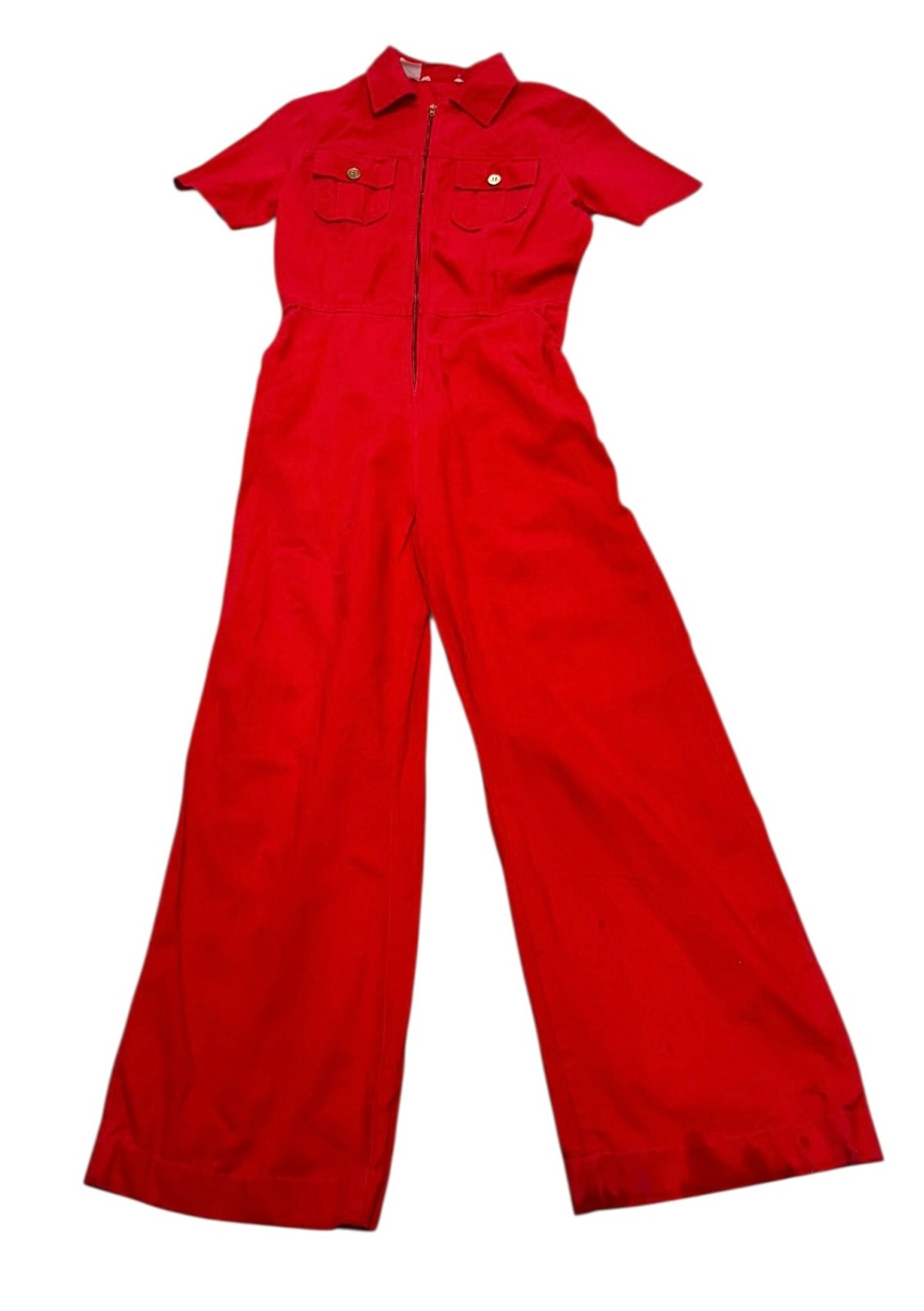 70s Cotton, Zipper Front Wide Leg Jumpsuit Sears Jr Bazaar Size 15