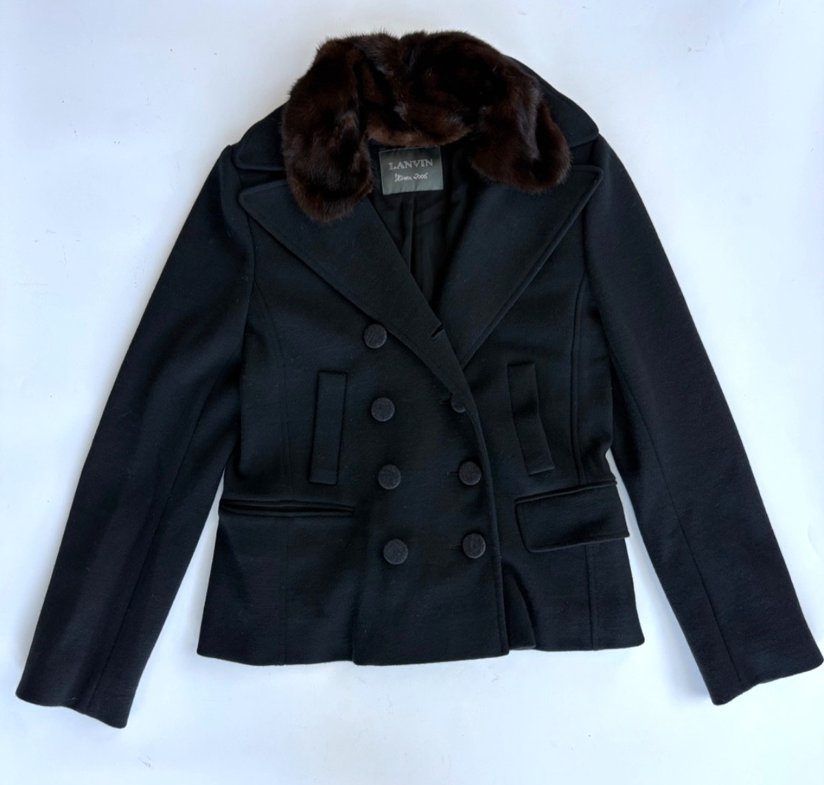 Lanvin Alber Elbaz Hiver 2006 Wool Jacket Detachable Fur Collar FR38 Vintage